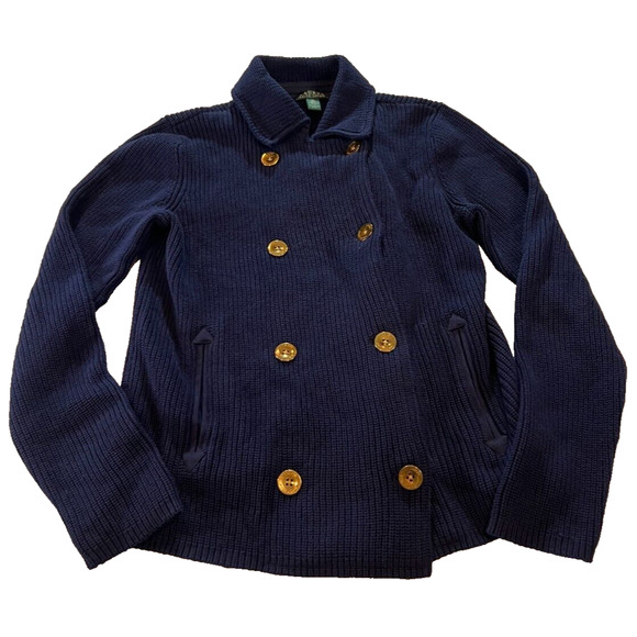 Lauren Ralph Lauren Blue Wilmat Double Breasted Cotton Cardigan Sweater Size M - Picture 1 of 6